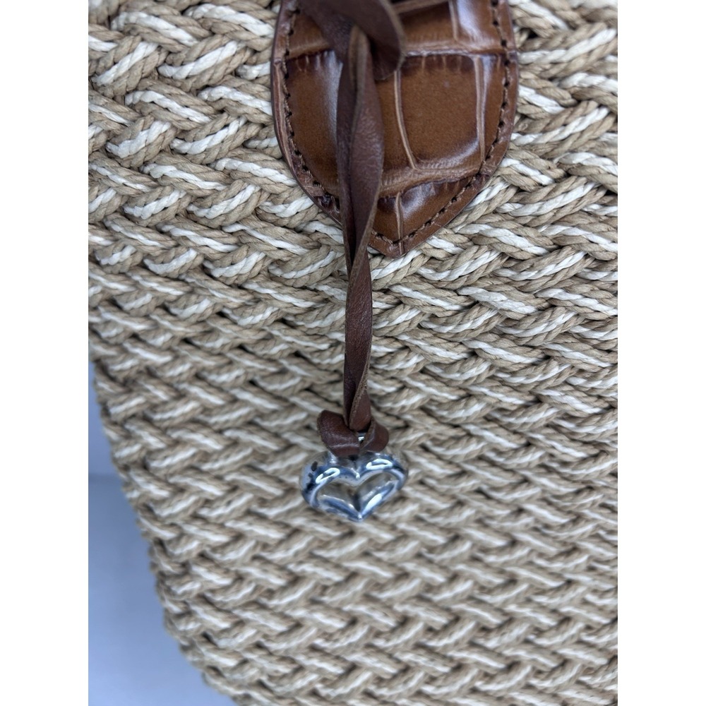 Brighton Woven Jute Rope Shoulder Tote Bag Leather Strap Tan Brown Boho Beach - Picture 4 of 14